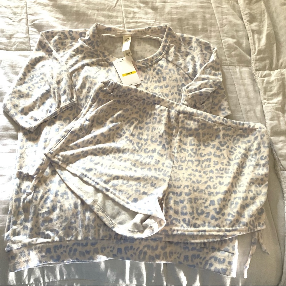 Jessica Simpson Soft Blue and Cream Leopard Print Pajama Set